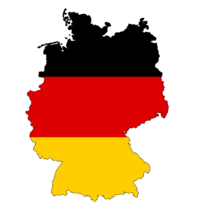 Umriss von Deutschland mit den Farben der Fahne